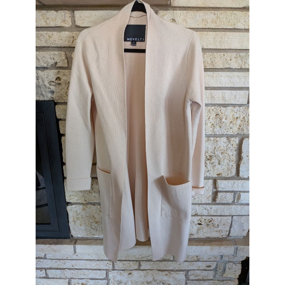 Women's NOVELTI Beige Open Front Long Cardigan Sweater S